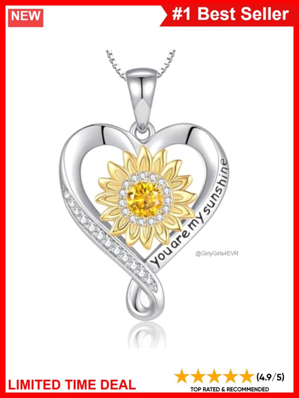 Moissanite Sunflower Infinity Pendant Necklace Sterling Silver